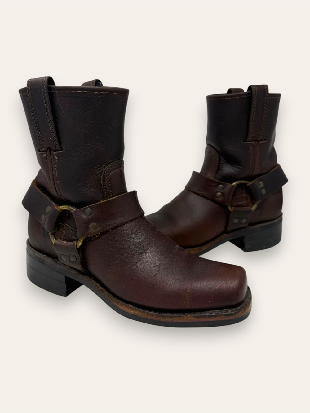 FRYE Harness 8R Leather Belted Western Moto Ankle Boot Brown 6.5 Women’s